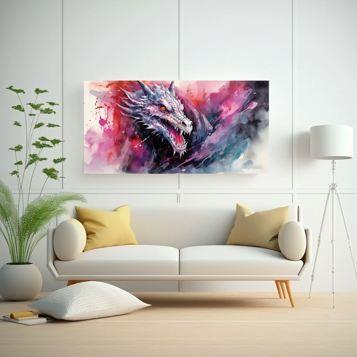 GENERICO - Cuadro Dragon Acuarela Temática Neonoir En 100x50 Cm