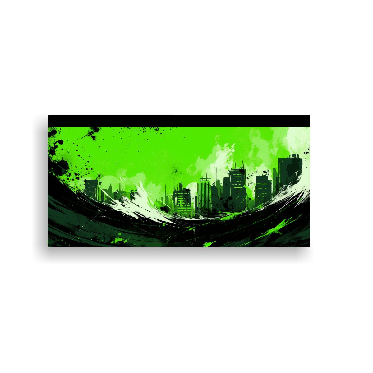 GENERICO - Cuadro Conceptual En Colores Verde Y Negro En 100x50 Cm