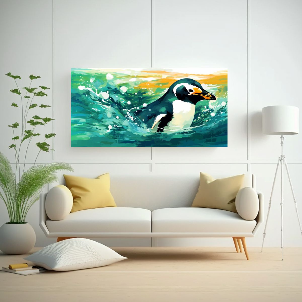 GENERICO - Cuadro Arte Neo Pop Pingüino En Colores 80x40 Cm