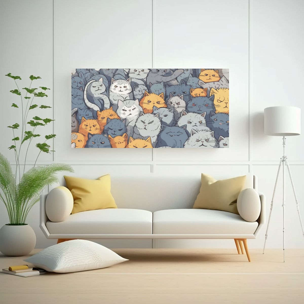 GENERICO - Cuadro Acuarela Gatos Sonrientes En Imagen 60x30 Cm