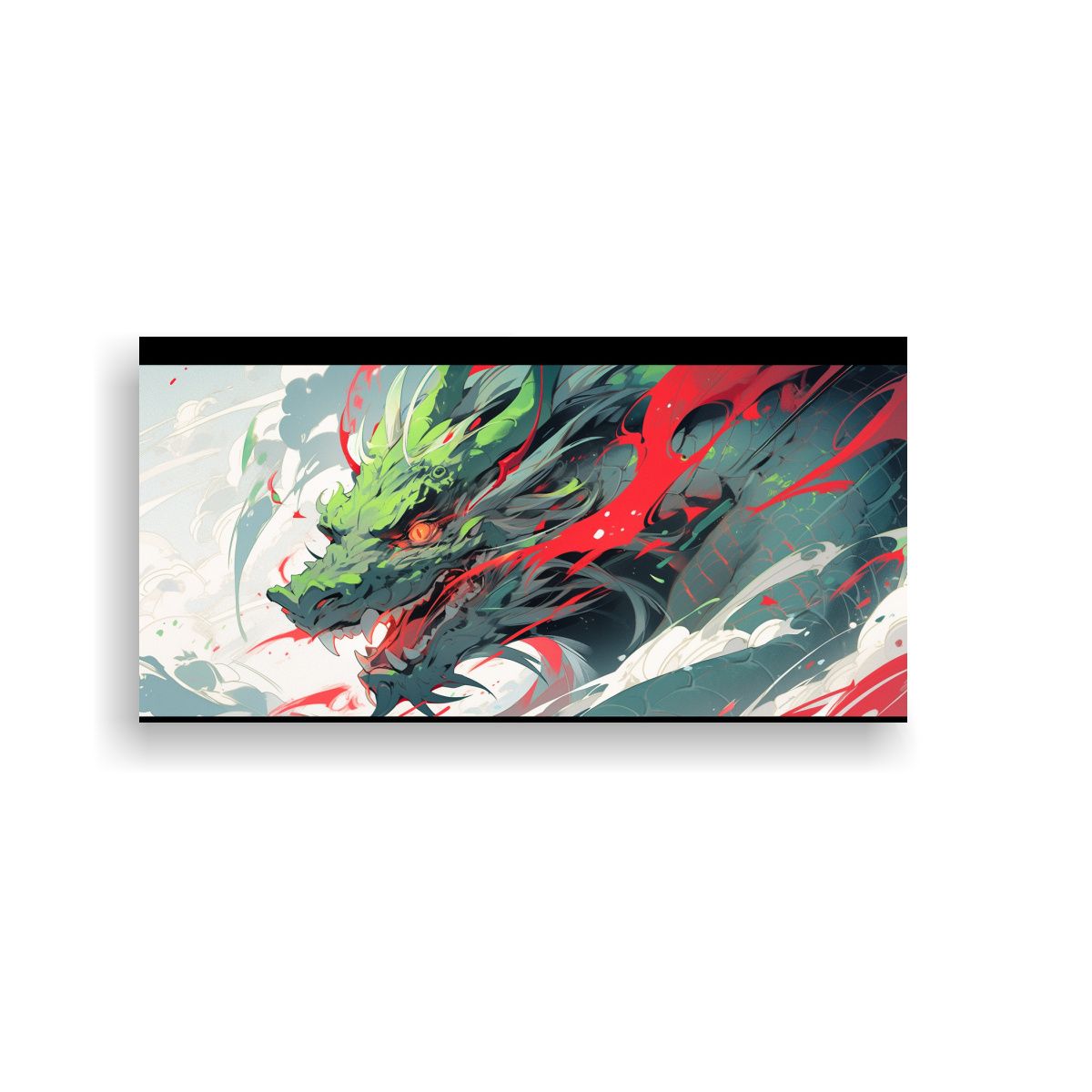 GENERICO - Lienzo Hermoso Dragón Verde Y Rojo Neonoir 80x40 Cm