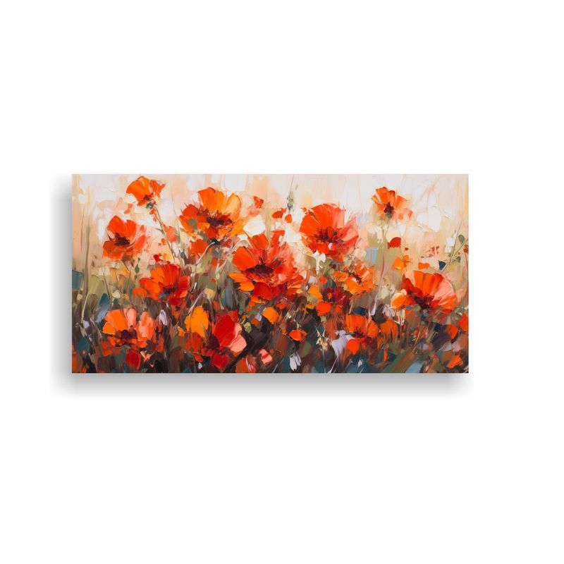 GENERICO - Pintura En Lienzo De Flores Rojas Y Naranjas En 60x30 Cm