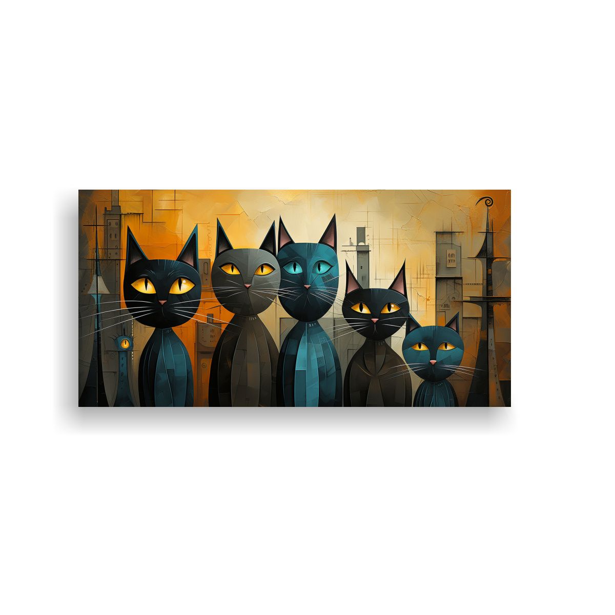 GENERICO - Cuadro Moderno Retrato De Grupo De Gatos De 60x30 Cm