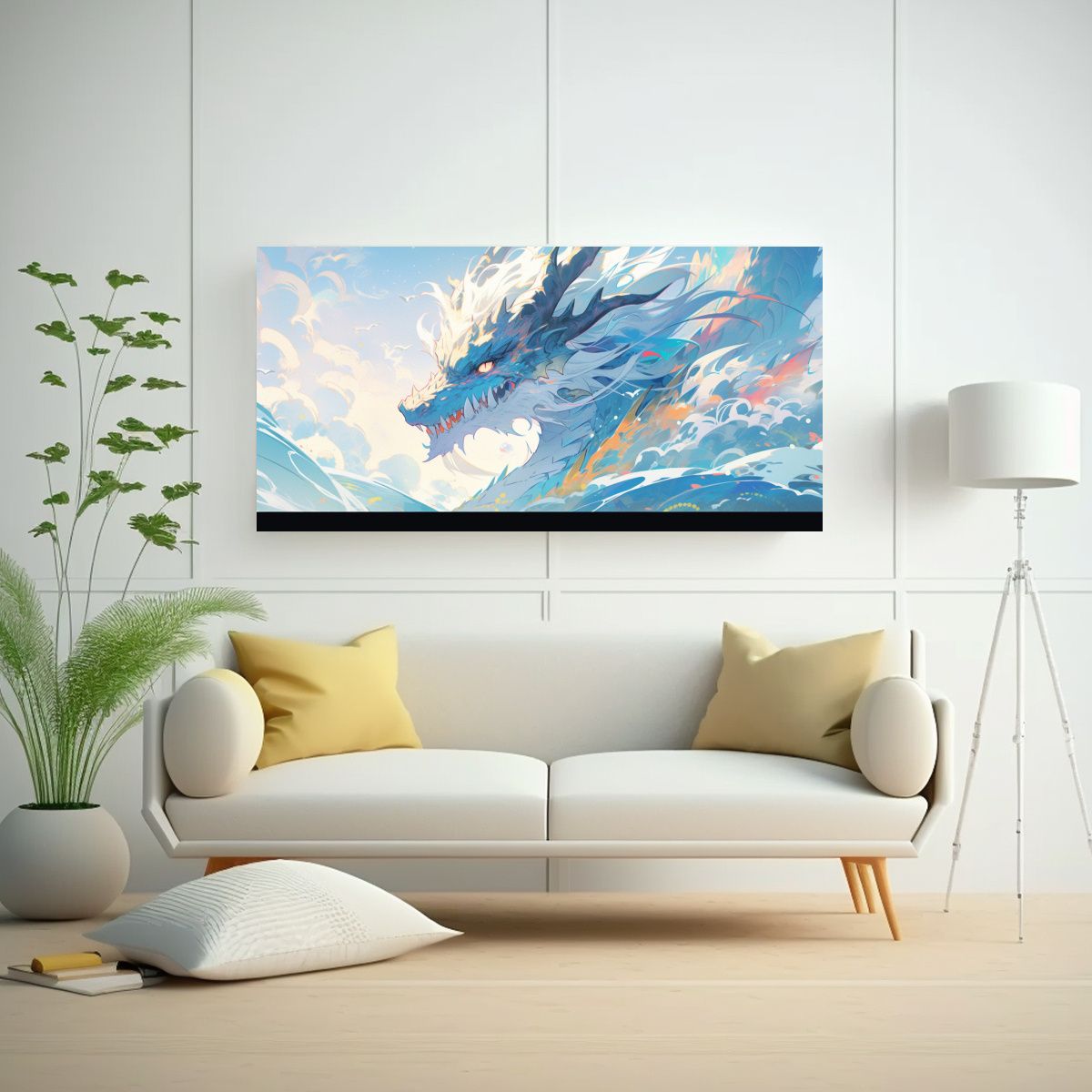 GENERICO - Cuadro Estilo Galería Dragón En Tonos Pastel Y 60x30 Cm