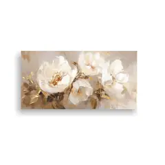 GENERICO - Pintura En Lienzo De Flores Blancas Y Doradas 100x50 Cm