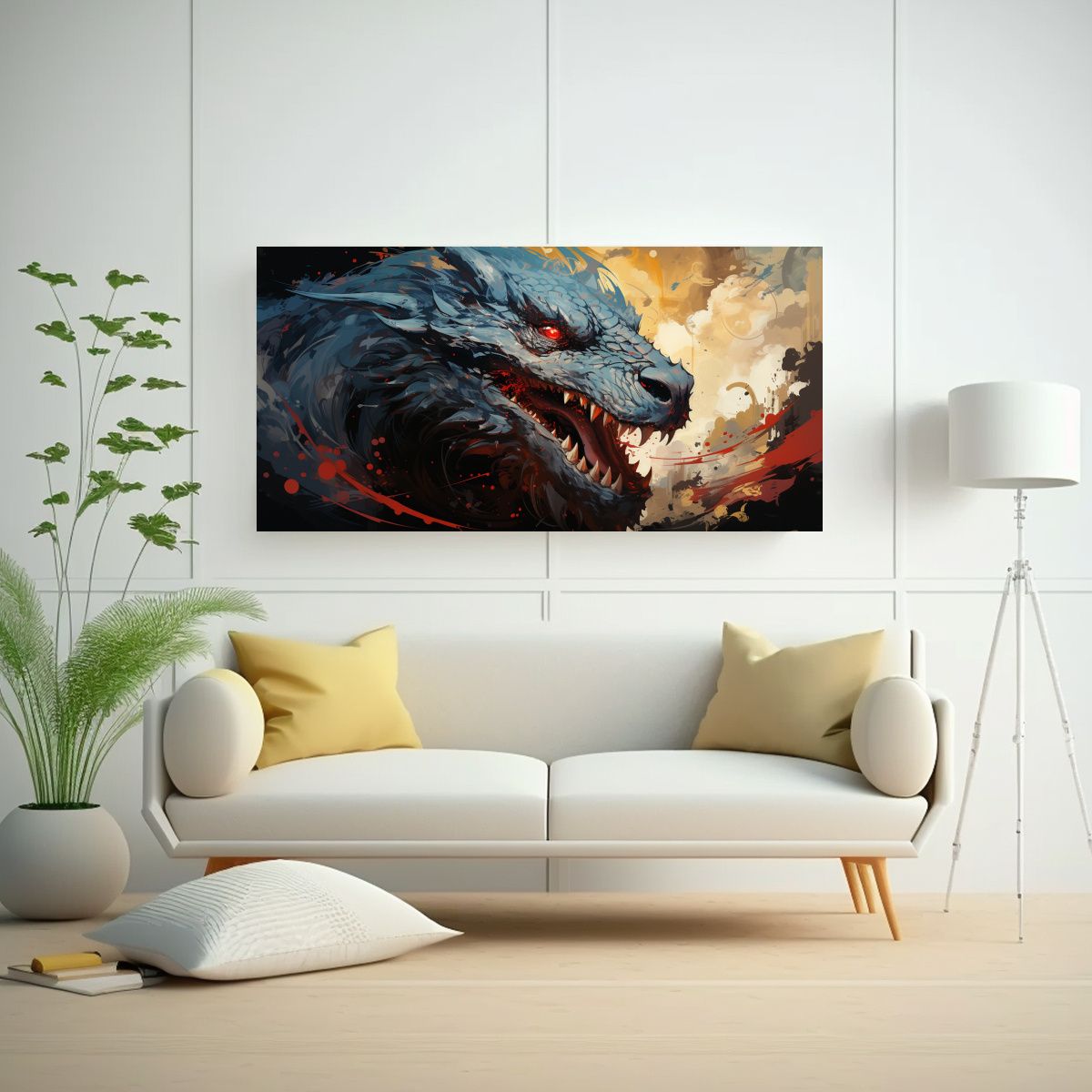 GENERICO - Pintura De Dragón En Rojo Y Dorado En Bastidor 60x30 Cm