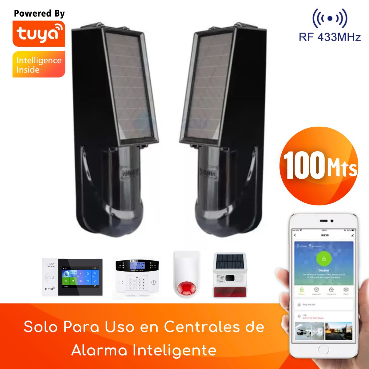 D MOTICA - Sensor Barrera Perimetral IR Con Bateria y Carga Solar 433mhz-100mts