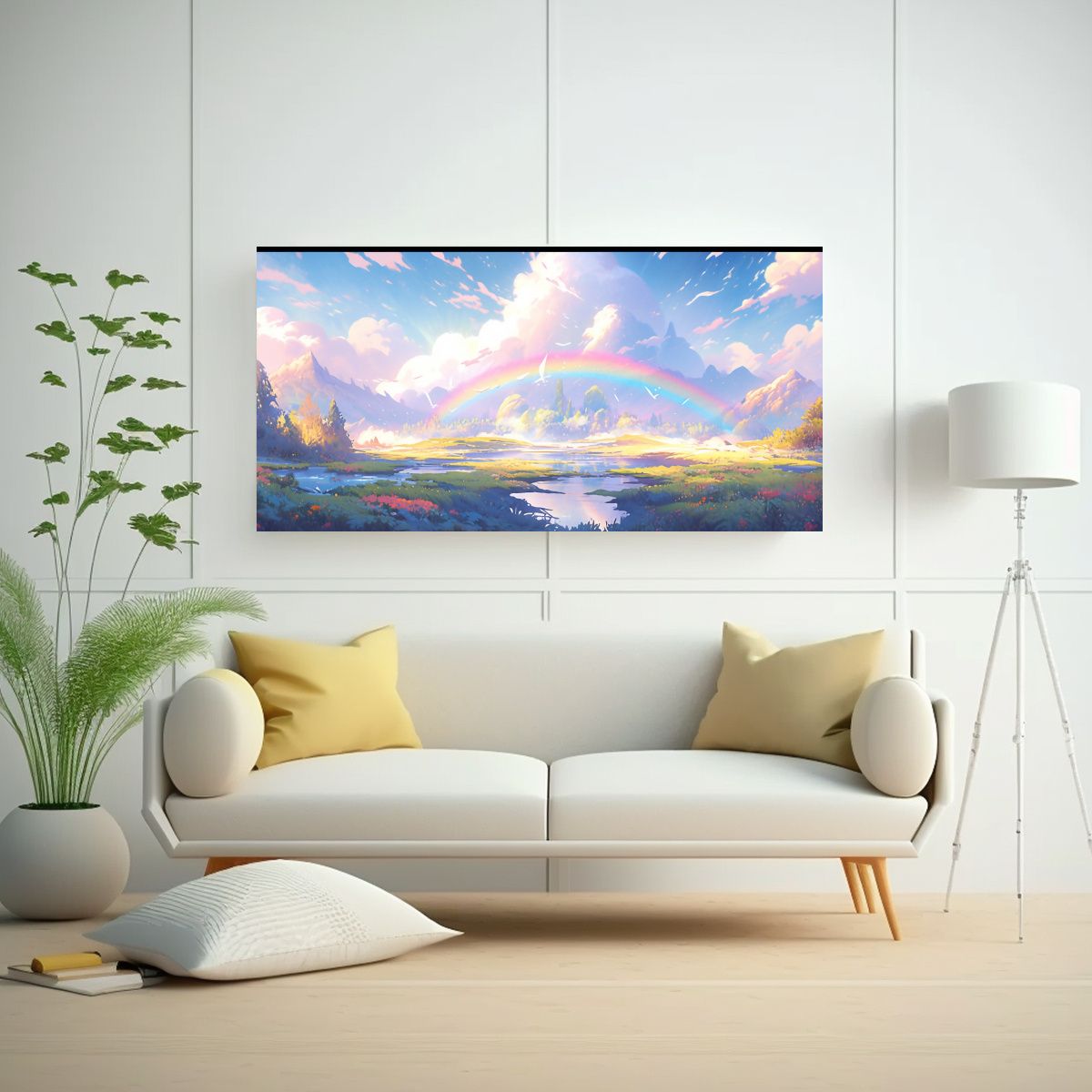 GENERICO - Paisaje Abstracto Con Arco Iris Y Colores Blancos 100x50 Cm