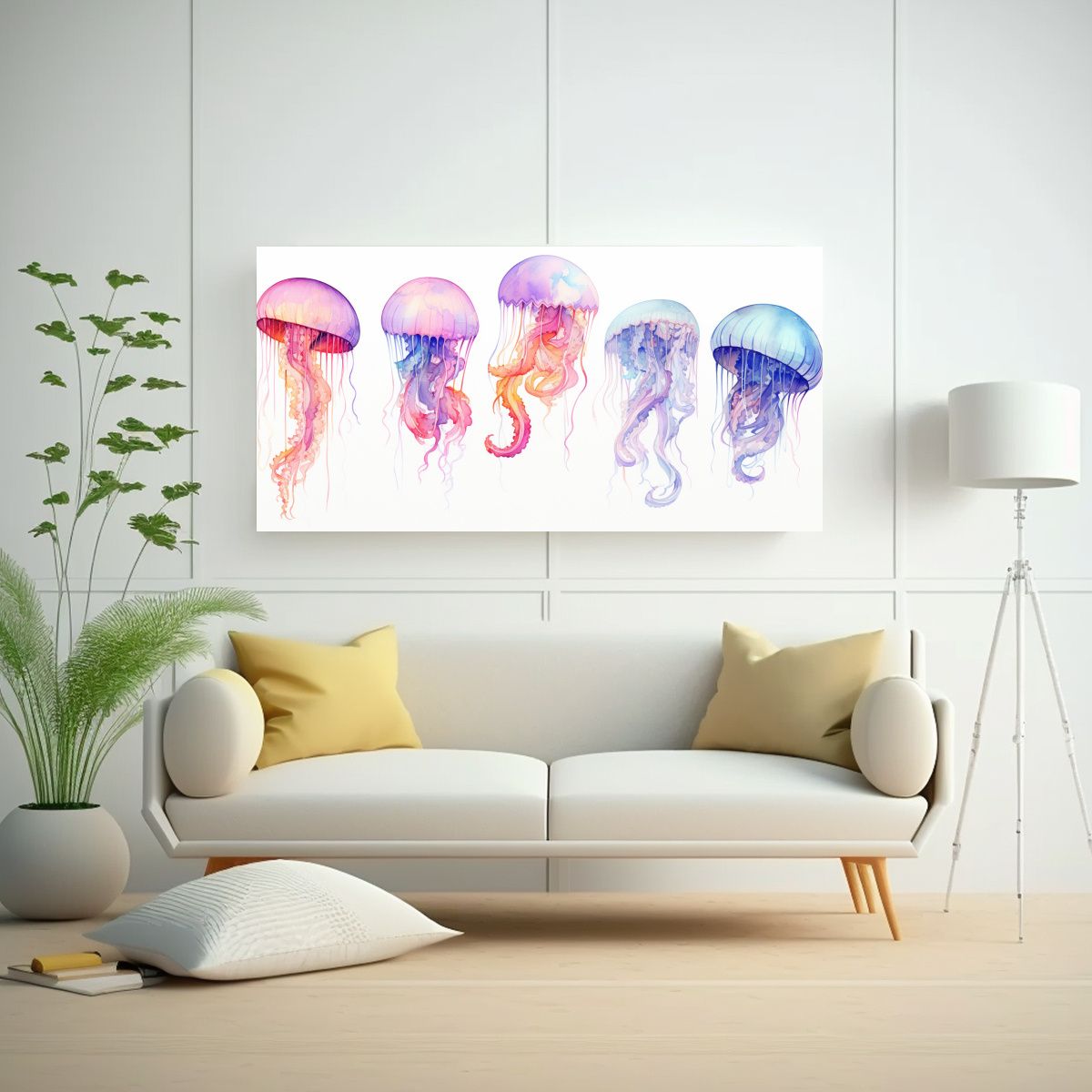 GENERICO - Cuadro Colorido De Medusa En Acuarela Con 60x30 Cm