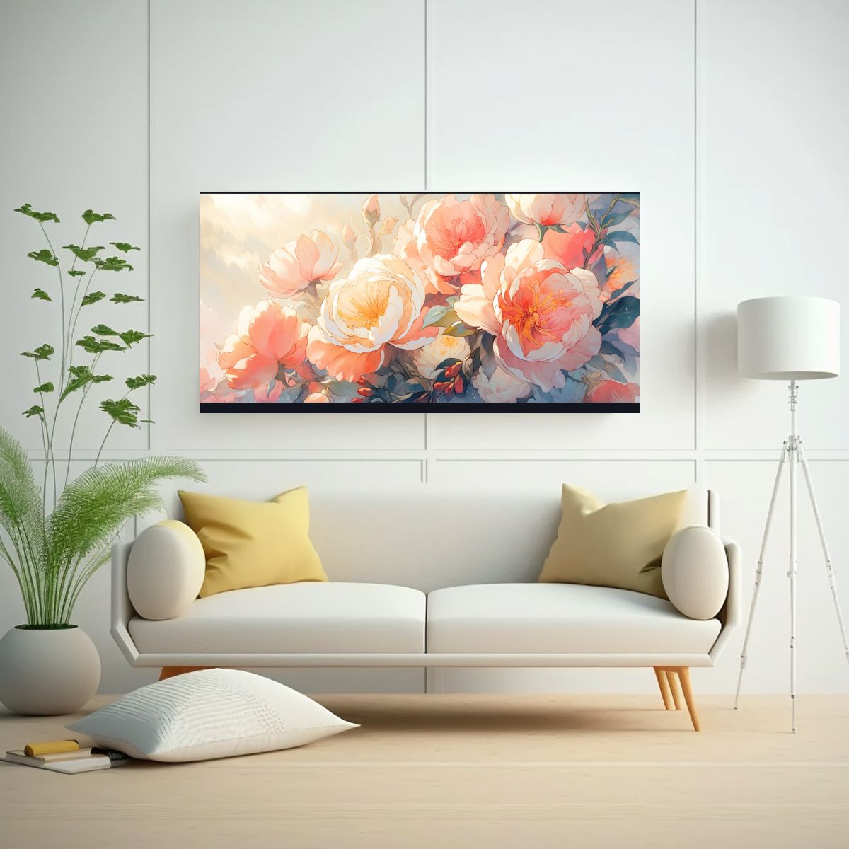 GENERICO - Pintura Abstracta Acuarela Lienzo Finas Líneas 100x50 Cm