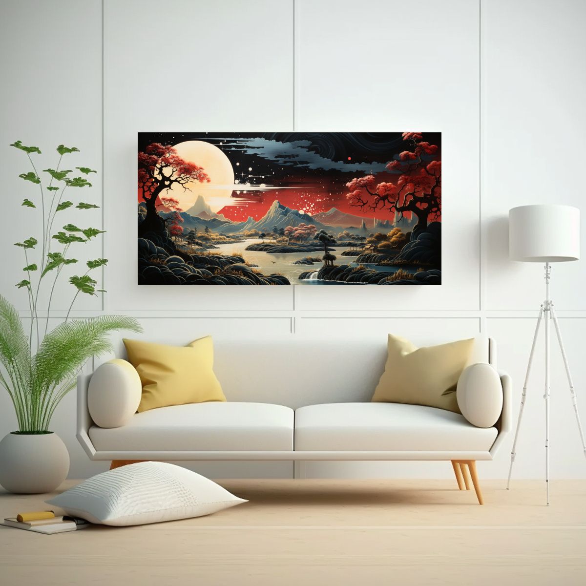 GENERICO - Cuadro Moderno Linda Luna Y Montañas En Paisaje 80x40 Cm