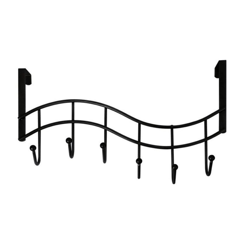 HOMESTAR - Colgador Gancho Sobrepuerta 6 Ganchos Acero Negro