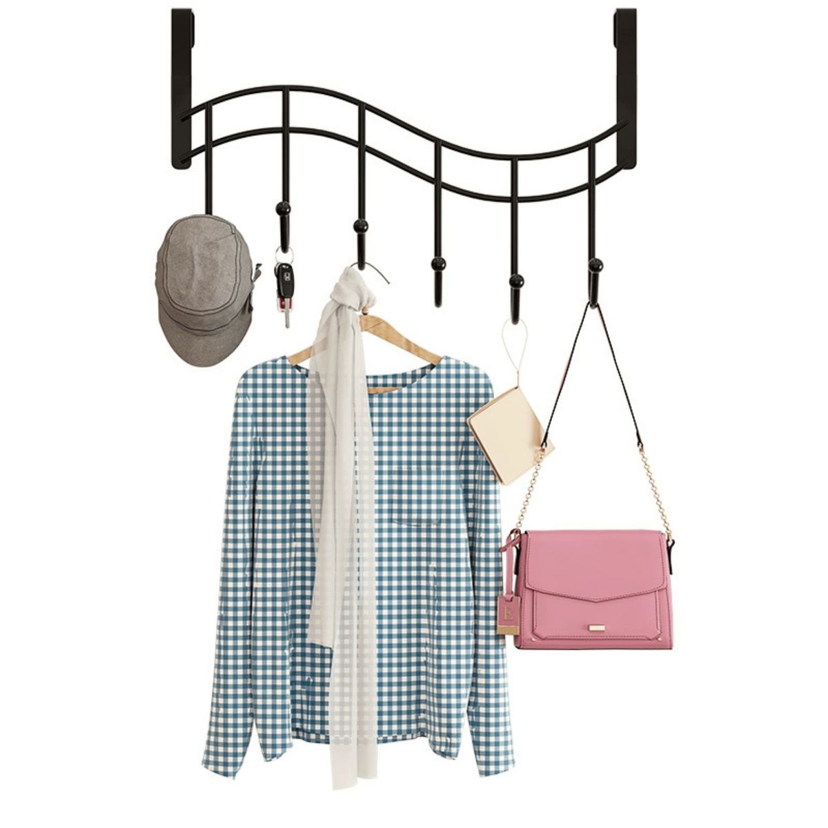 HOMESTAR - Colgador Gancho Sobrepuerta 6 Ganchos Acero