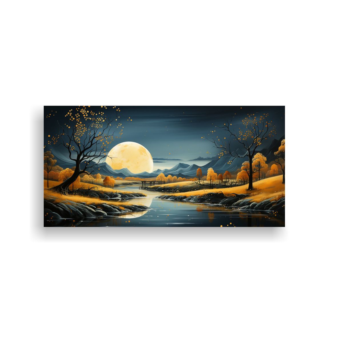 GENERICO - Cuadro De Escena Con Luna Y Montañas 60x30 Cm