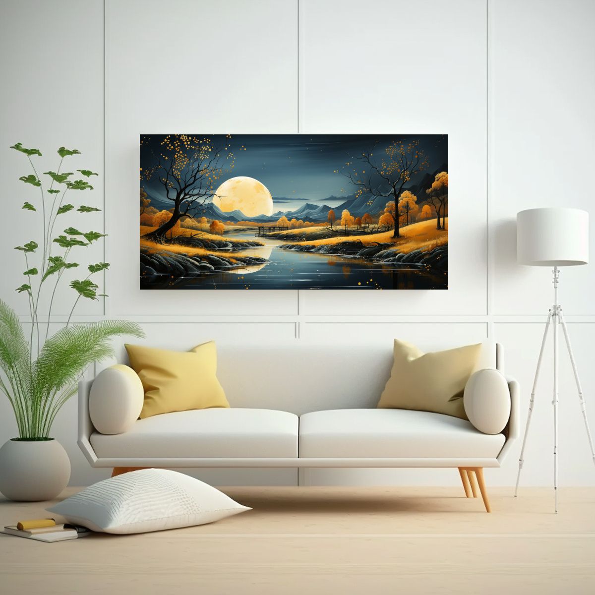 GENERICO - Cuadro De Escena Con Luna Y Montañas 60x30 Cm