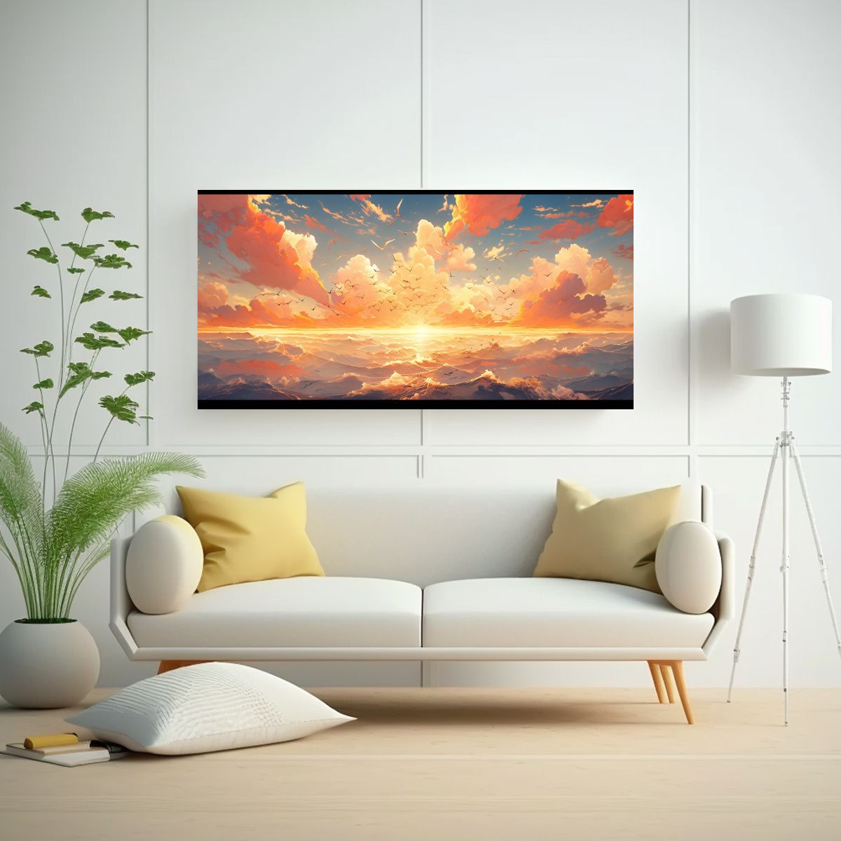 GENERICO - Pintura Abstracta Brillante De Cielo Y Mar Con 80x40 Cm