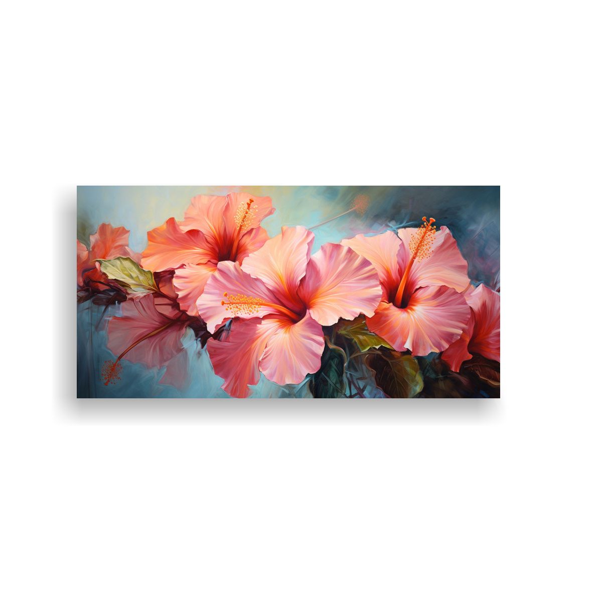 GENERICO - Pintura Abstracta De Flores De Hibisco En óleo 60x30 Cm