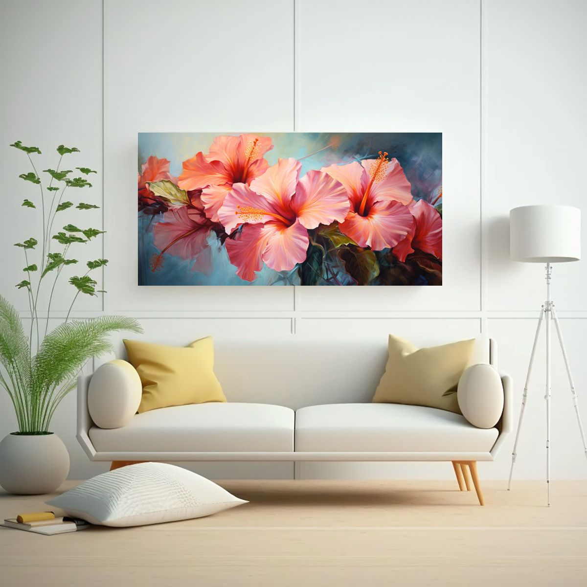 GENERICO - Pintura Abstracta De Flores De Hibisco En óleo 60x30 Cm