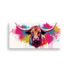 GENERICO - Cuadro Tela Diseño Equilibrio Vaca Longhorn 100x50 Cm