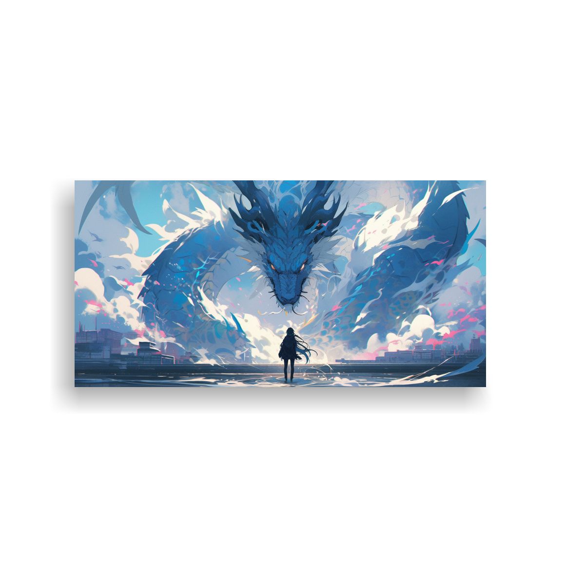 GENERICO - Cuadro Moderno En Bastidor De Madera Dragón 100x50 Cm