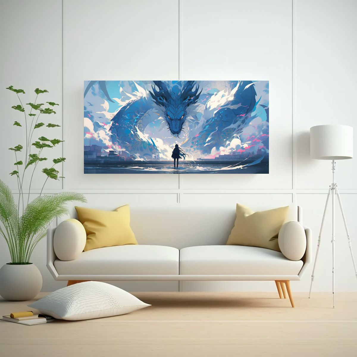 GENERICO - Cuadro Moderno En Bastidor De Madera Dragón 100x50 Cm