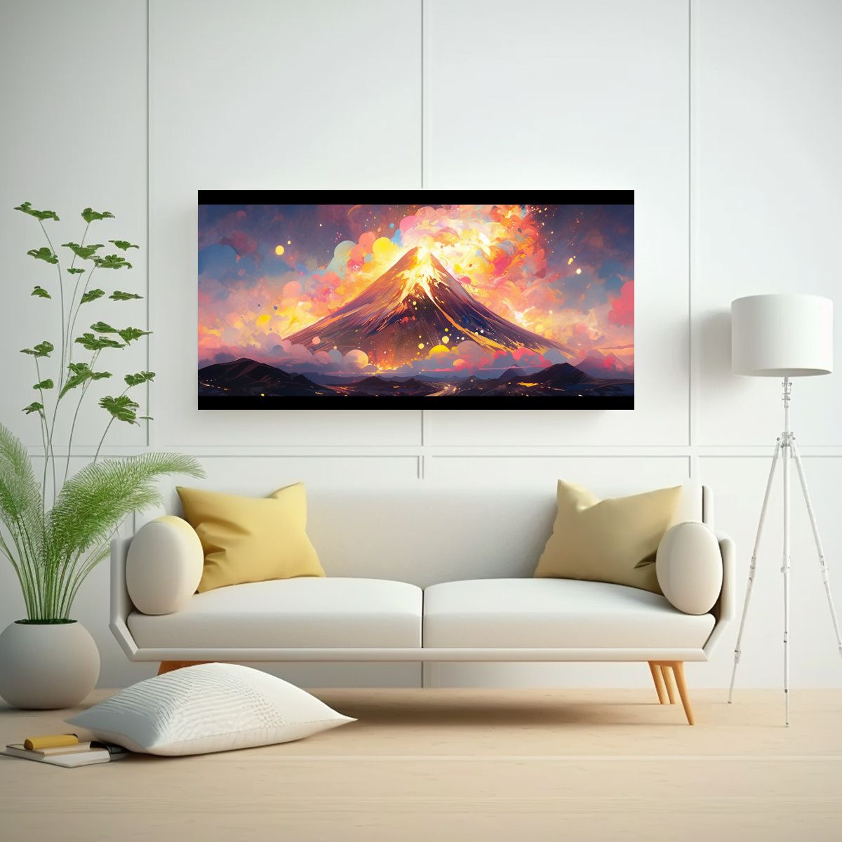 GENERICO - Pintura Abstracta De Un Volcán Con Arcoíris Y 80x40 Cm