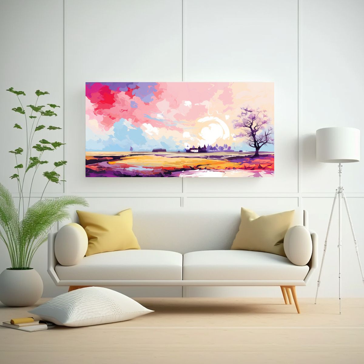 GENERICO - Cuadro Tema Armonía Paisaje Primaveral En Tonos 100x50 Cm