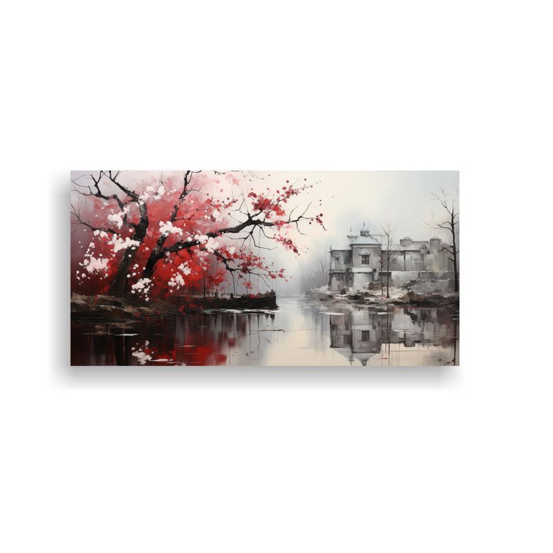 GENERICO - Cuadro Abstracto De árboles En Plata Y Blanco 60x30 Cm