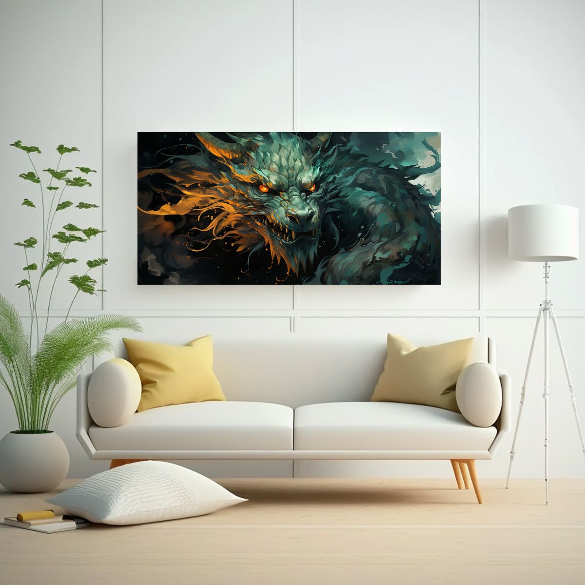 GENERICO - Pintura Mural Inspiradora De Un Dragón En Verde 100x50 Cm