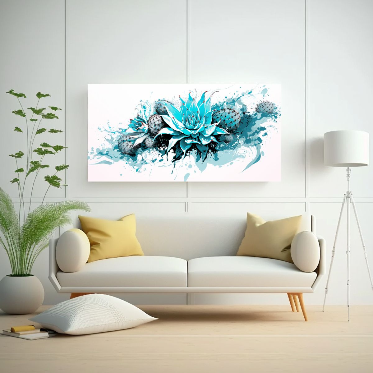 GENERICO - Pinturas Minimalistas De Cactus En Blanco Y 100x50 Cm