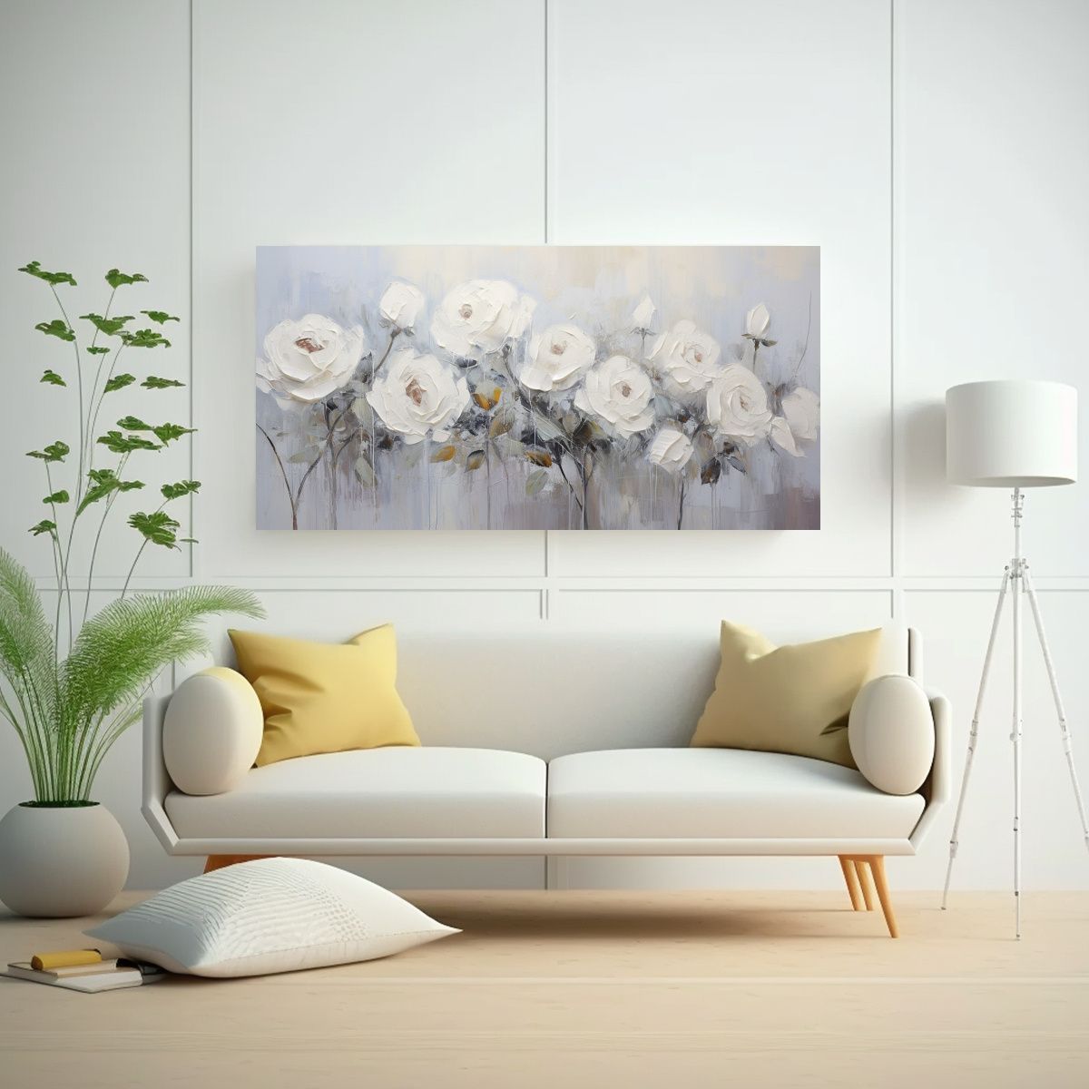 GENERICO - Cuadro Decorativo De Rosas Blancas En Lienzo Al 80x40 Cm