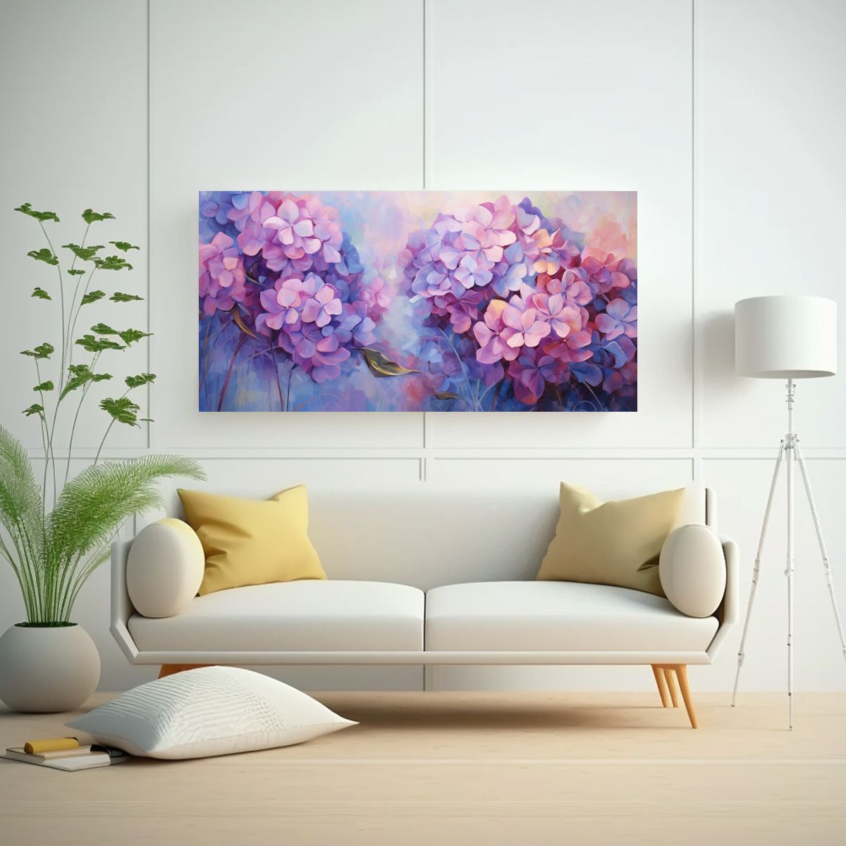 GENERICO - Cuadro Abstracto Minimalista De Hortensias Arte 60x30 Cm