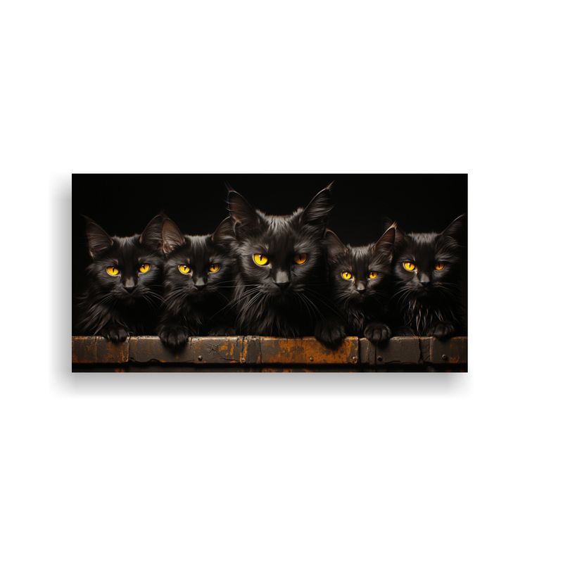 GENERICO - Cuadro Horizontal Gatos Negros Ojos Amarillos 60x30 Cm