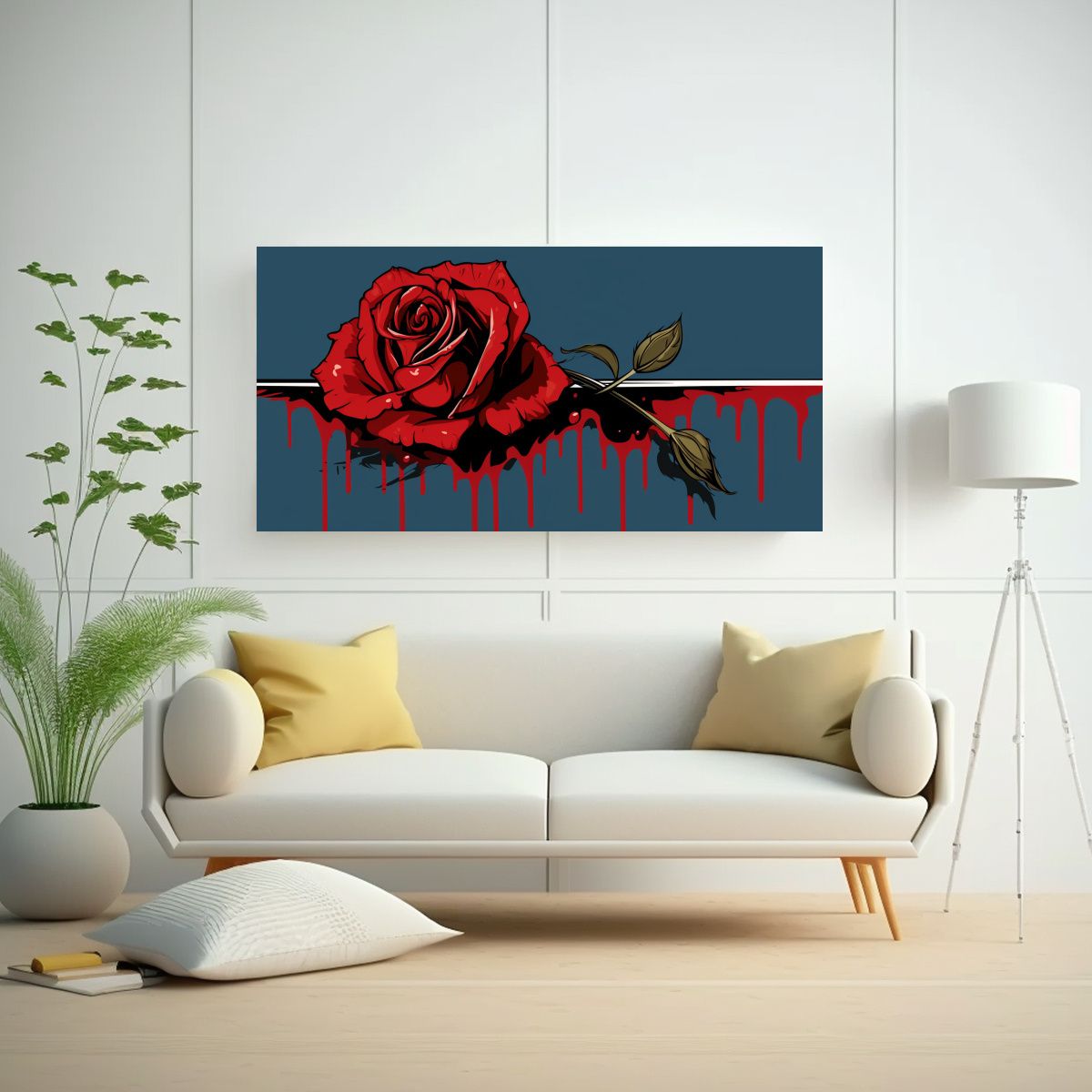 GENERICO - Lienzo Relieve Moderno Con Rosa Sangrante Y 60x30 Cm