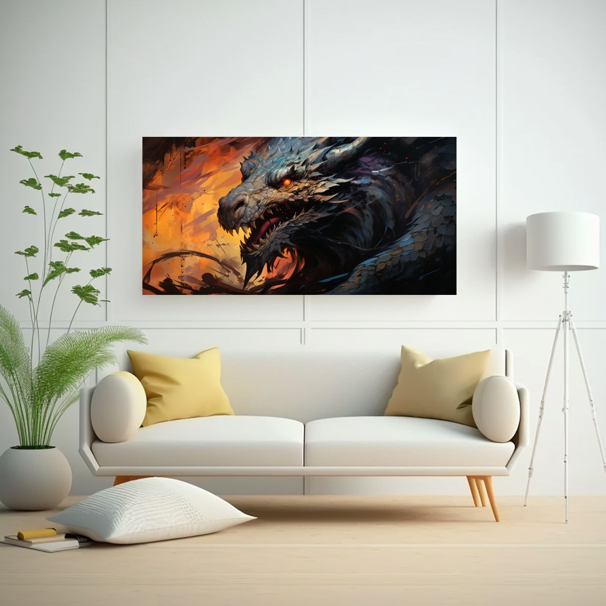 GENERICO - Pintura Decorativa Dragón En Colores Vibrantes 80x40 Cm