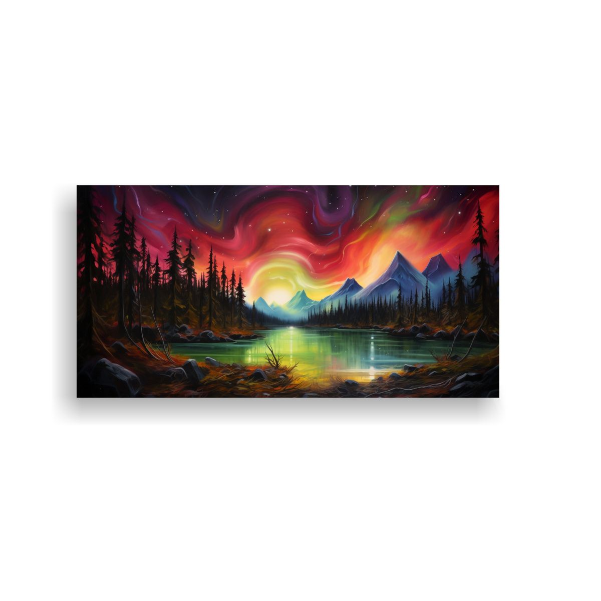 GENERICO - Cuadro Abstracto Inspirado En Aurora Boreal Con 80x40 Cm