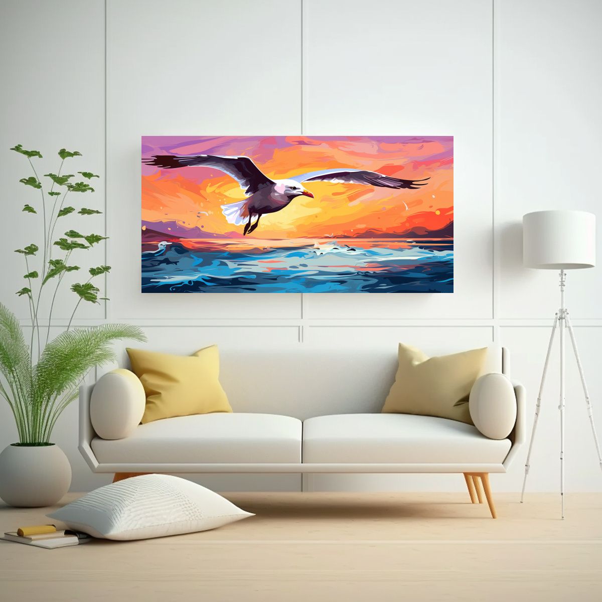 GENERICO - Cuadro Tela Vintage Gaviota Púrpura Y Naranja 100x50 Cm