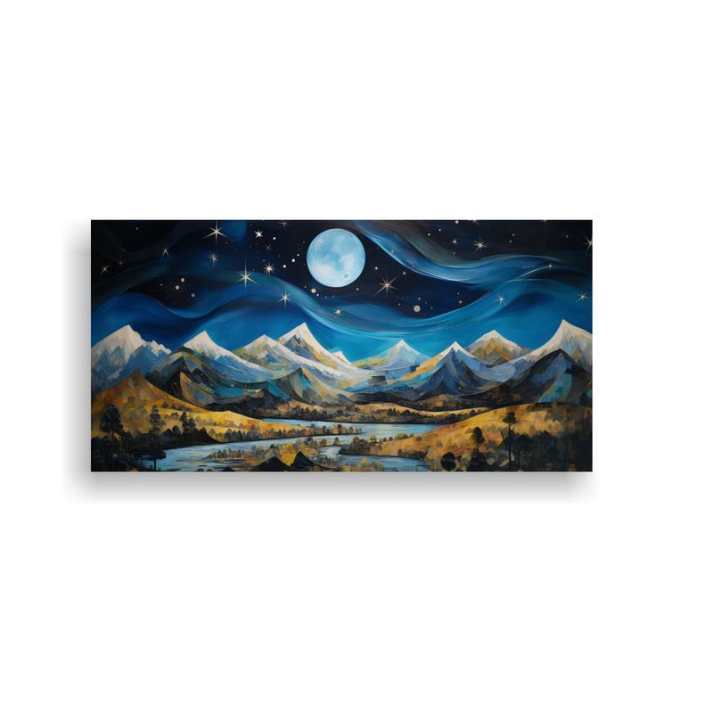 GENERICO - Paisaje Abstracto De Montañas A Medianoche Con 80x40 Cm