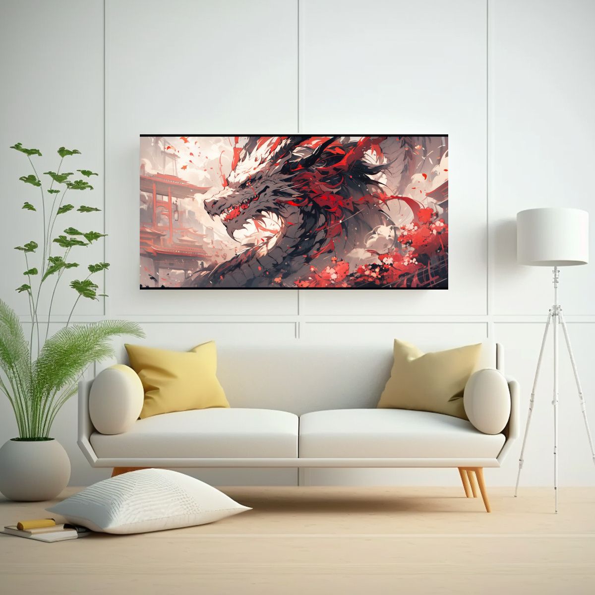 GENERICO - Cuadro Luminoso Dragón Blanco Y Rojo Atmósfera 100x50 Cm