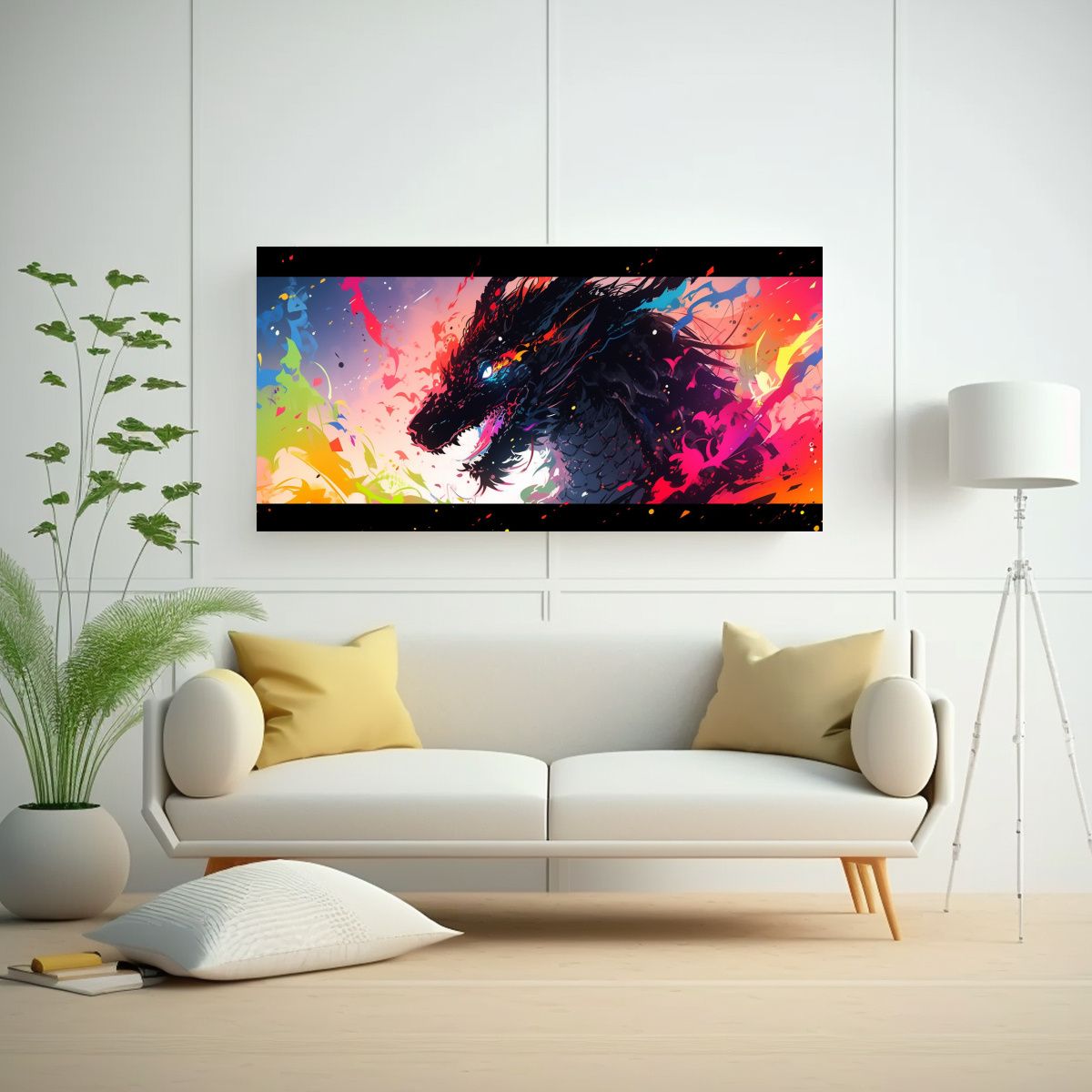 GENERICO - Cuadro De Arte Gráfico De Lienzo Con Dragón En 100x50 Cm