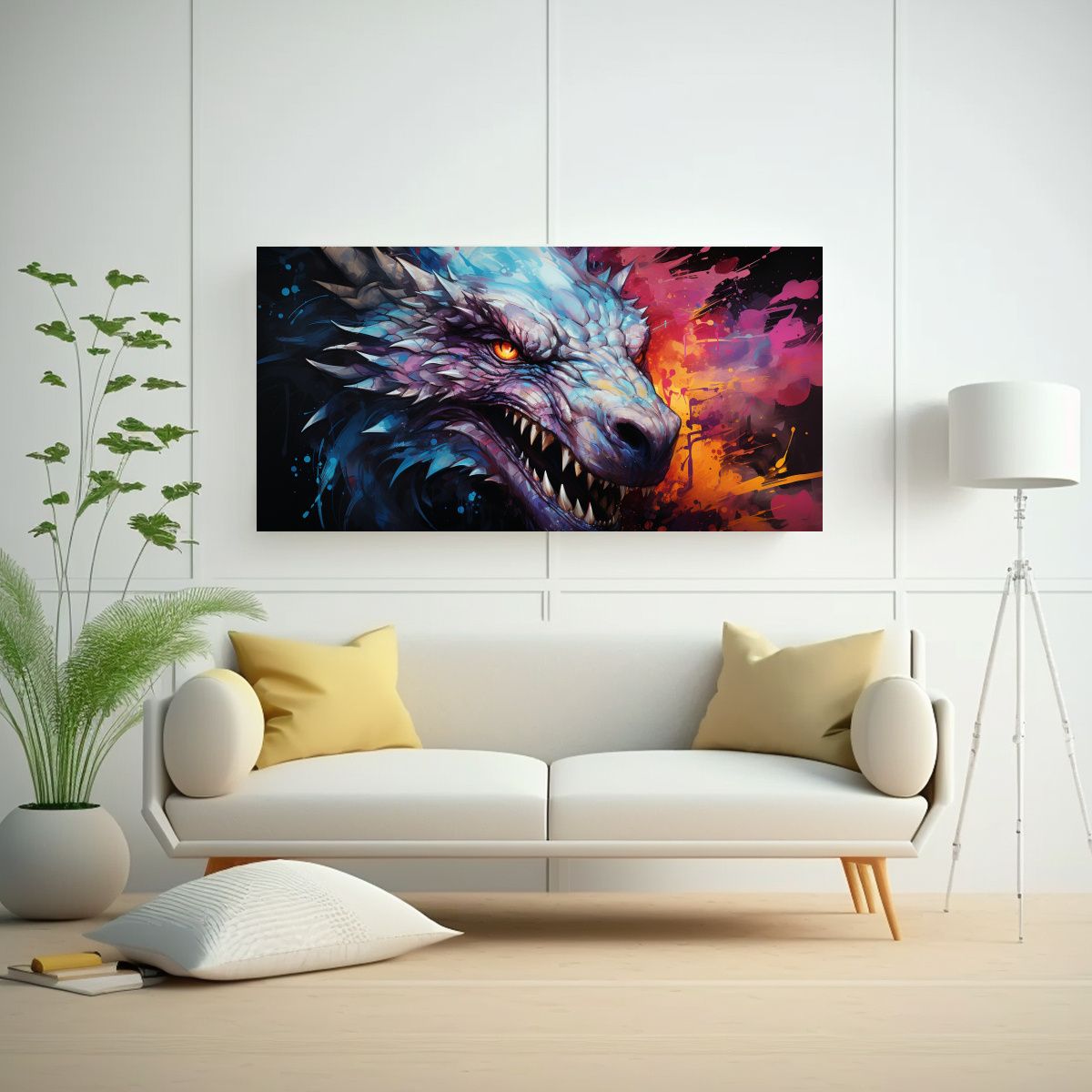 GENERICO - Cuadro Venta Dragón En Colores Vibrantes Y 80x40 Cm