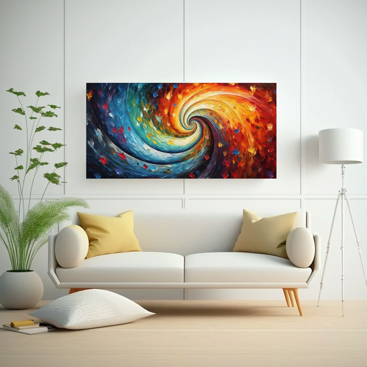 GENERICO - Cuadro Moderno Lienzo Luminoso Con Dos Remolinos 60x30 Cm