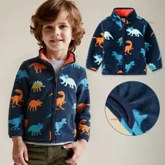 JUMP KIDS - Chaqueta Polar Niño Manga Larga Dinosaurios Azul