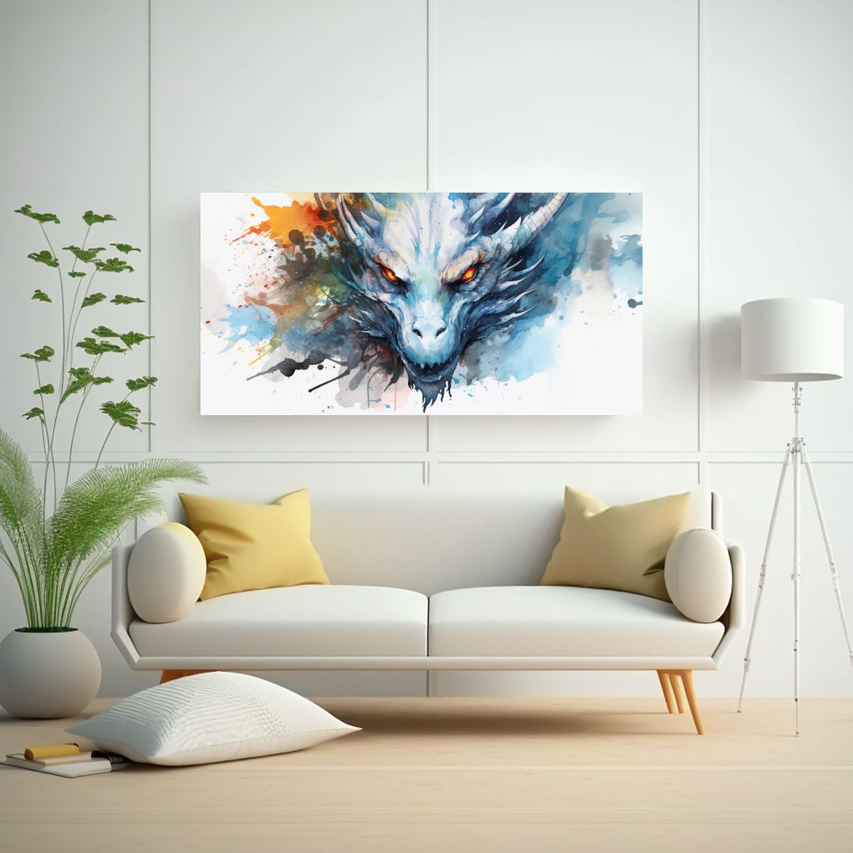 GENERICO - Pintura Estilo Galería Dragón En Acuarelas Y 100x50 Cm