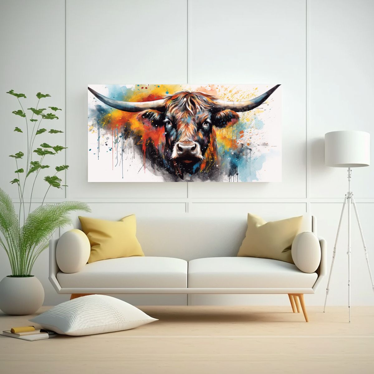 GENERICO - Pintura Arte Forma Vaca Angus Acuarelas Coloridas 60x30 Cm