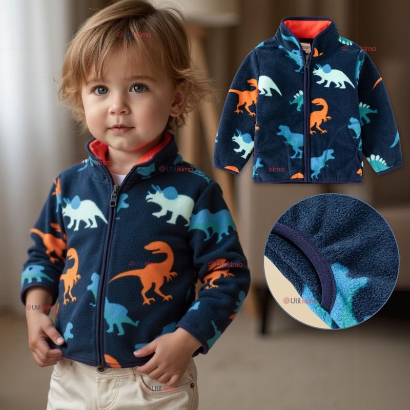 JUMP KIDS - Chaqueta Polar Niño Manga Larga Dinosaurios Azul