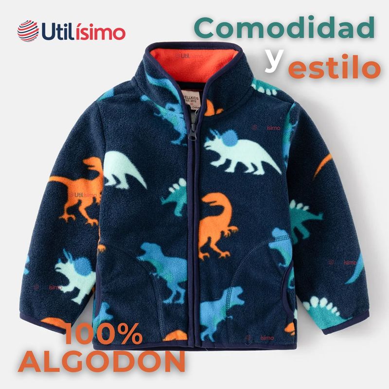 JUMP KIDS - Chaqueta Polar Niño Manga Larga Dinosaurios Azul