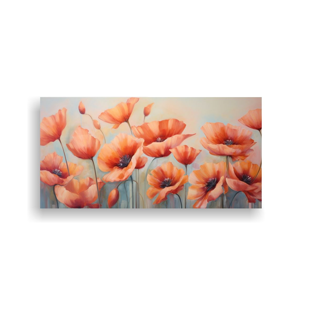 GENERICO - Pintura Abstracta De Amapolas Detalladas En Aceite 100x50 Cm
