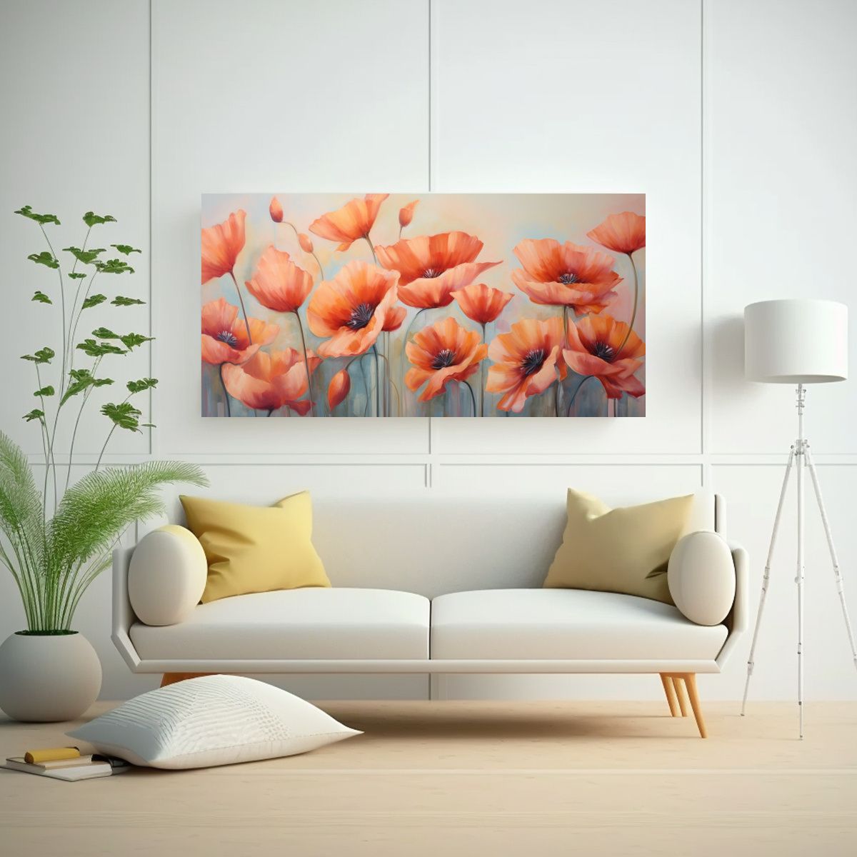 GENERICO - Pintura Abstracta De Amapolas Detalladas En Aceite 100x50 Cm