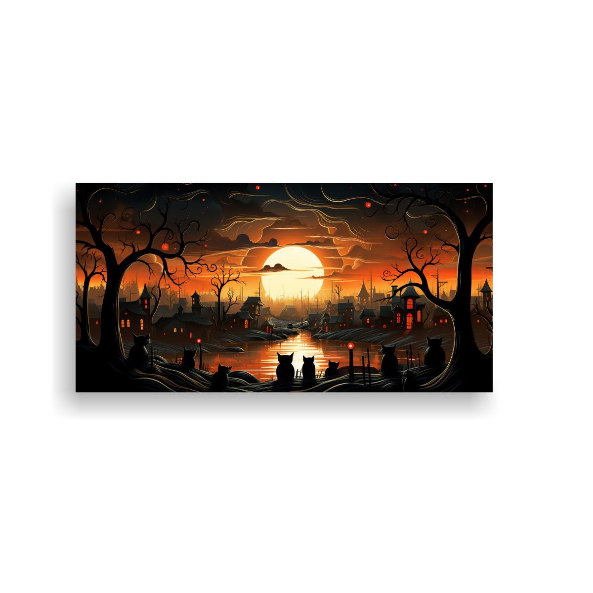 GENERICO - Cuadro Arte Gráfico De Gatos Negros En Tono 100x50 Cm